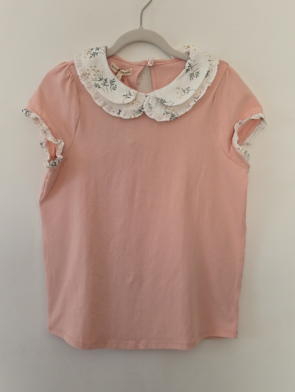 The Sunday Collective Pink Floral Peter Pan Collar Shirt Girl's Sz 12-13 Yrs